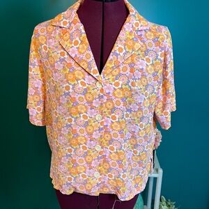 Alex & Lili Pink Floral Button Down Shirt with Notched Collar